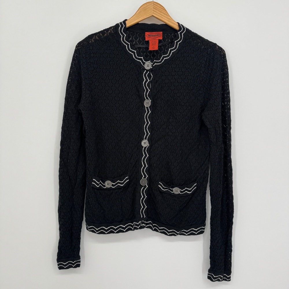 Missoni for Target Cardigan Women S Black Crochet Zigzag Whimsy Dark Academia